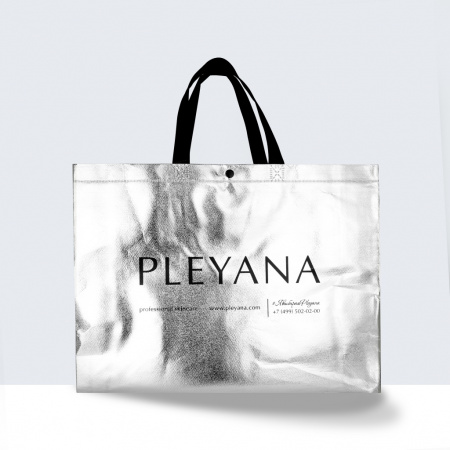 Сумка-шоппер серебряная с логотипом PLEYANA